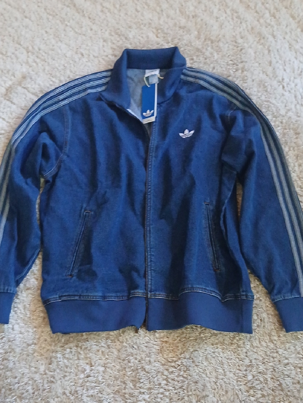 adidas Blue Denim Track Jacket with White Trefoil
